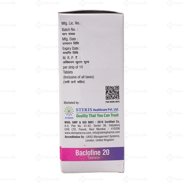Baclofine 20mg Tablet ER 10s
