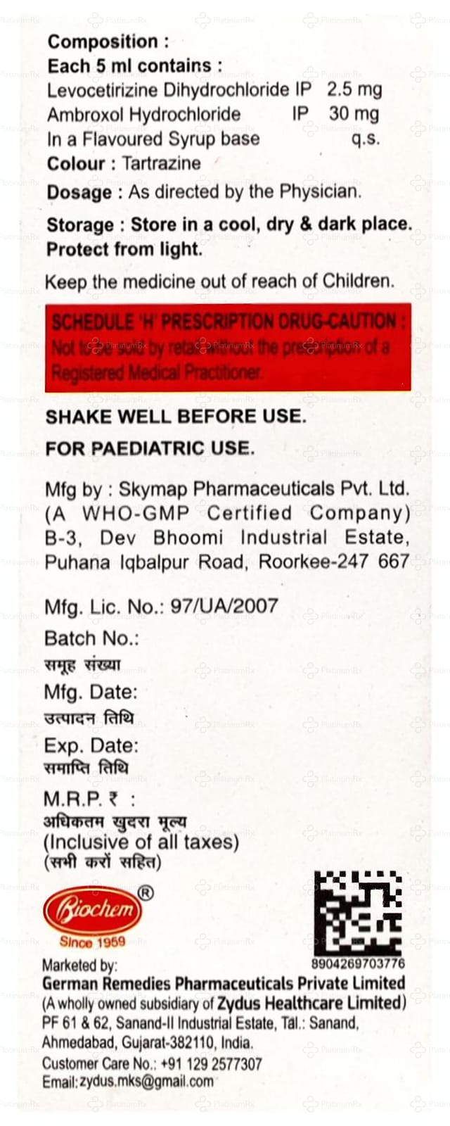 Lecet AM 2.5/30mg Syrup 60ml