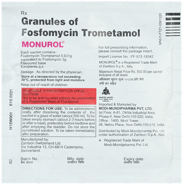 Monurol 3gm Granules For Oral Solution 8gm