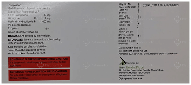 Glimiprime DM 10/2/1000mg Forte Tablet ER 15s