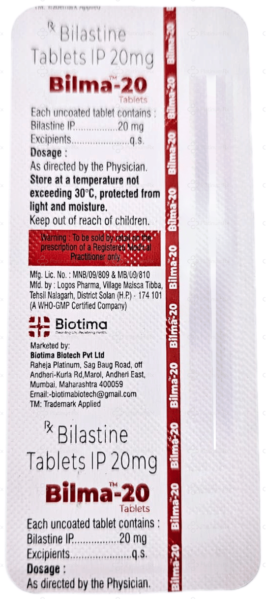 Bilma 20mg Tablet 10s