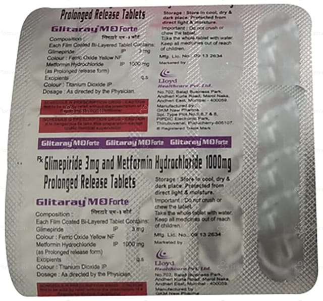 Glitaray M Forte 3/1000mg Tablet 15s