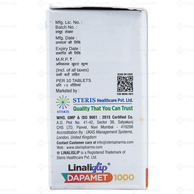 Linaliglip Dapamet 1000/10/5mg Tablet 10s