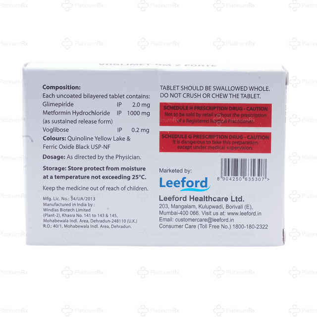 Voglimet GM Forte 2/1000/0.2mg Tablet SR 10s