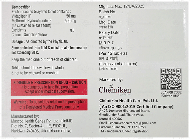 Vildagift M 500/50mg Tablet SR 15s