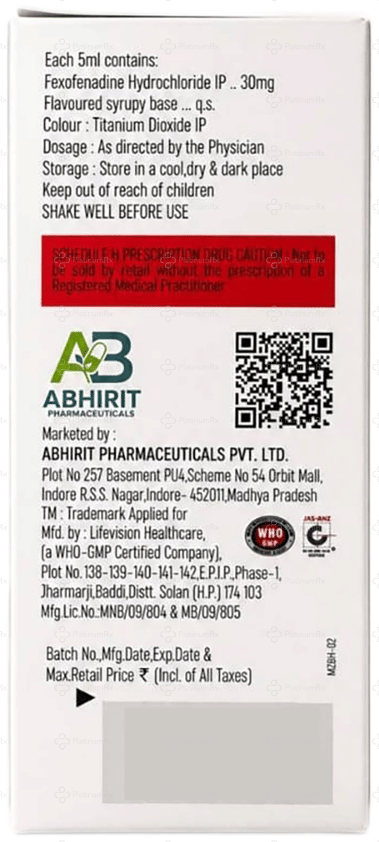 Fexorit 30mg Raspberry & Vanilla Oral Suspension 60ml