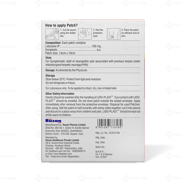 Lido Plast 700mg Pain Relief Patch 3s