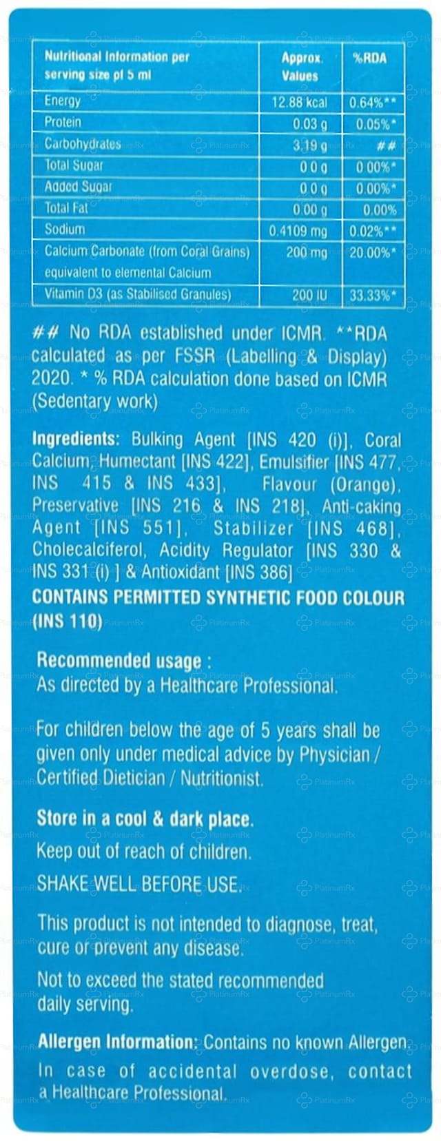Corsango D3 200mg/200IU Oral Suspension 100ml