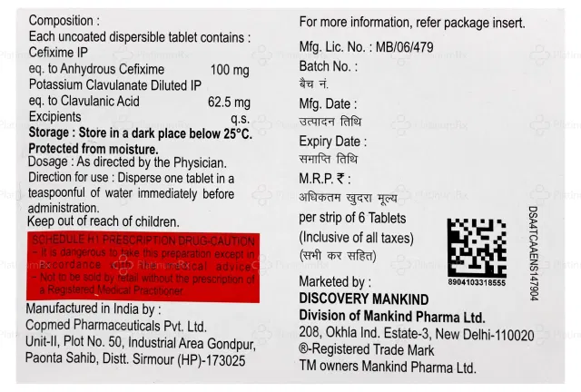 Mahacef CV 100/62.5mg Tablet 6s