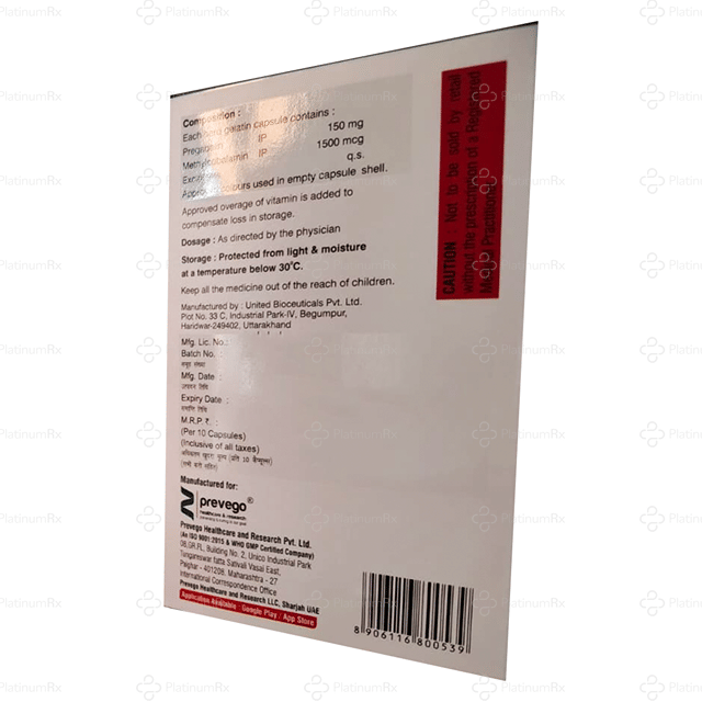 Pregatron M Forte 1500mcg/150mg Capsule 10s