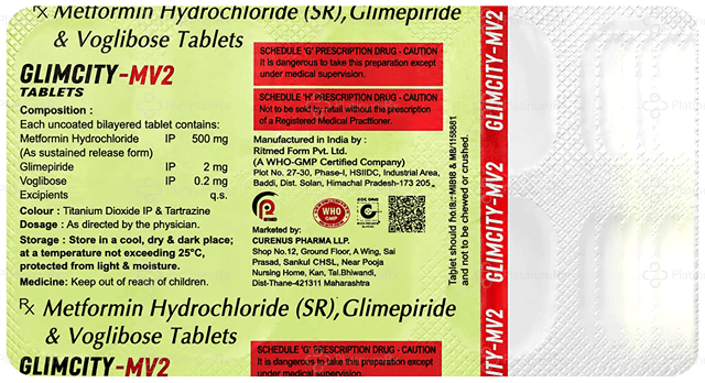 Glimcity MV 2/500/0.2mg Tablet SR 10s