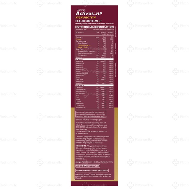 Activus HP Vanilla Flavour Protein Supplements Powder 400gm