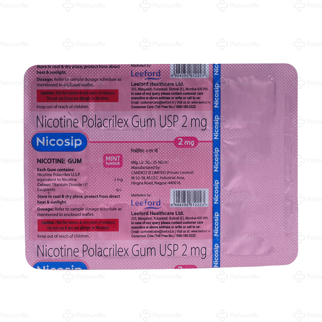 Nicosip 2mg Mint Flavour Sugar Free Chewing Gum 10s