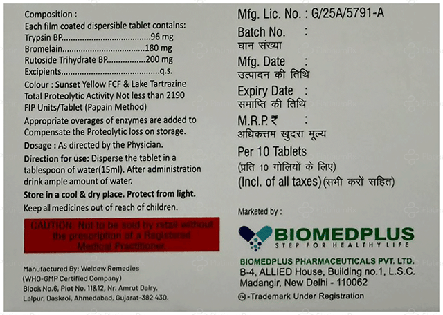 Bmedzyme 180/200/96mg Tablet 10s