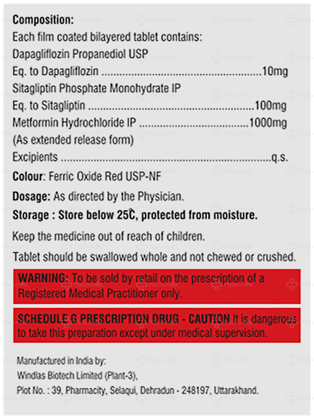 Sitarock DM 10/1000/100mg Tablet ER 15s