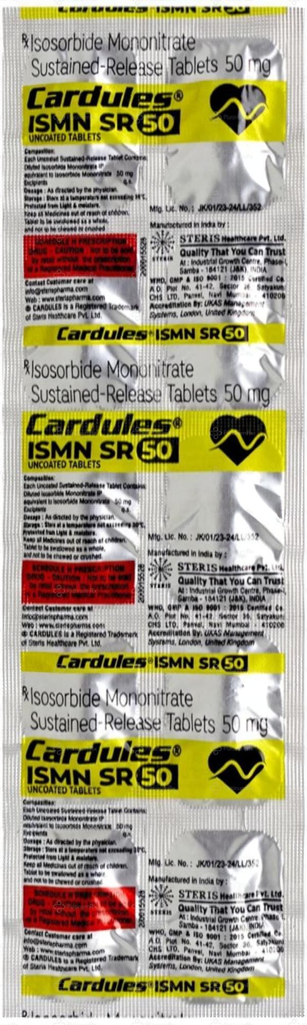 Cardules Ismn 50mg Tablet SR 10s