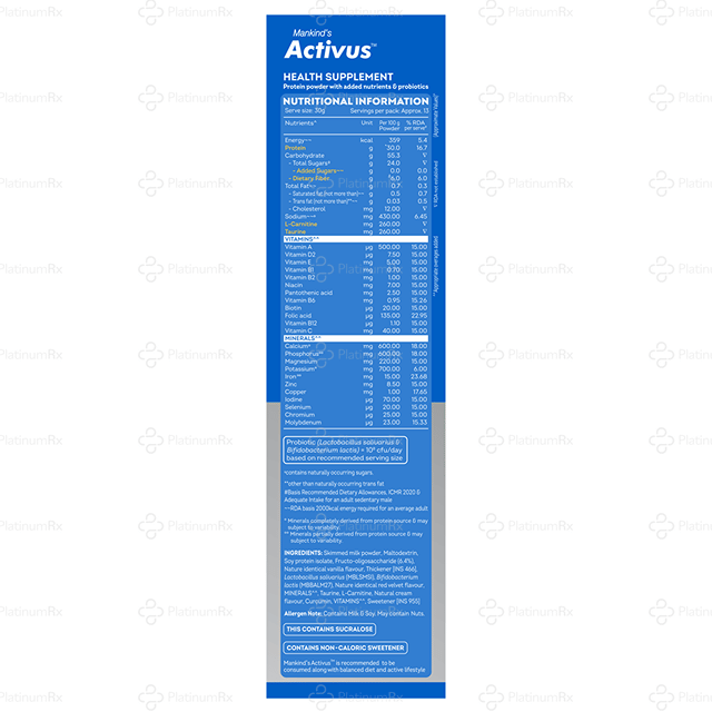 Activus Vanilla Flavour Protein Supplements Powder 400gm