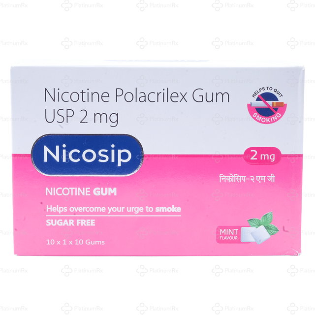 Nicosip 2mg Mint Flavour Sugar Free Chewing Gum 10s