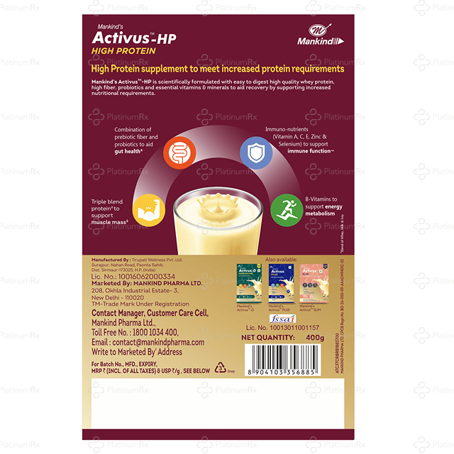 Activus HP Vanilla Flavour Protein Supplements Powder 400gm