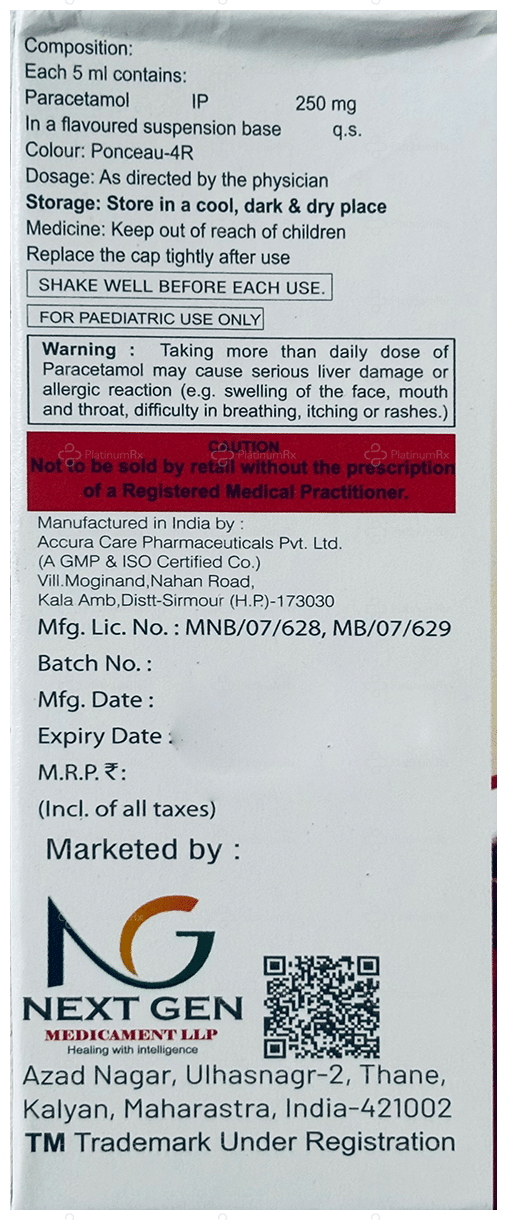 Gencimol 250mg Sweet Orange Oral Suspension 60ml