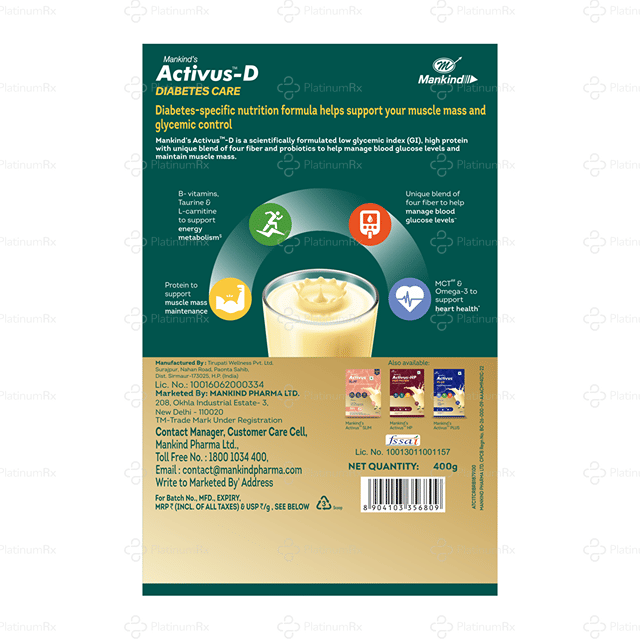 Activus D Vanilla Flavour Protein Supplements Powder 400gm
