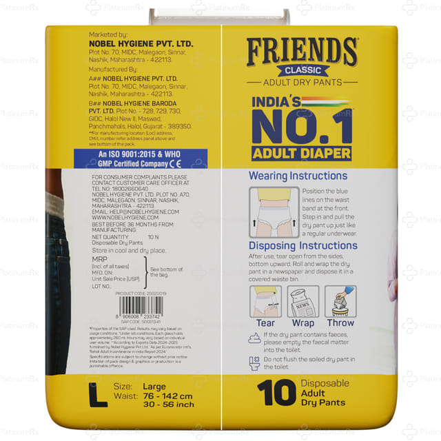 Friends Classic Adult Dry Pant Large Diaper 10s