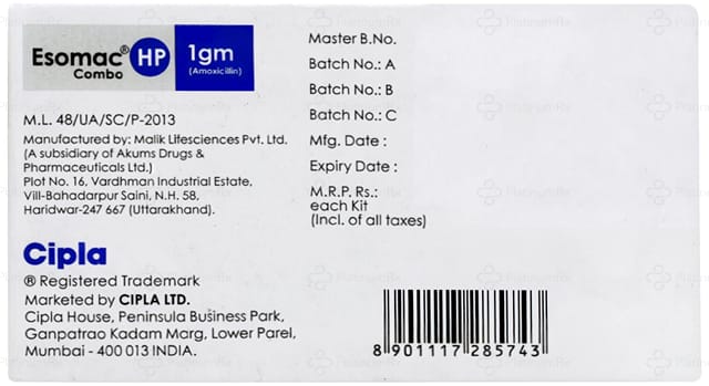 Esomac HP Combo 1000/500/40mg Tablet 6s