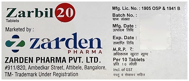 Zarbil 20mg Tablet 10s