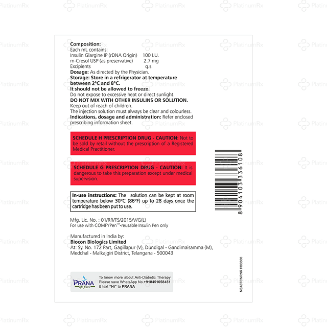 Nobeglar (100 IU/ml) Cartridge Injection 1*3ml