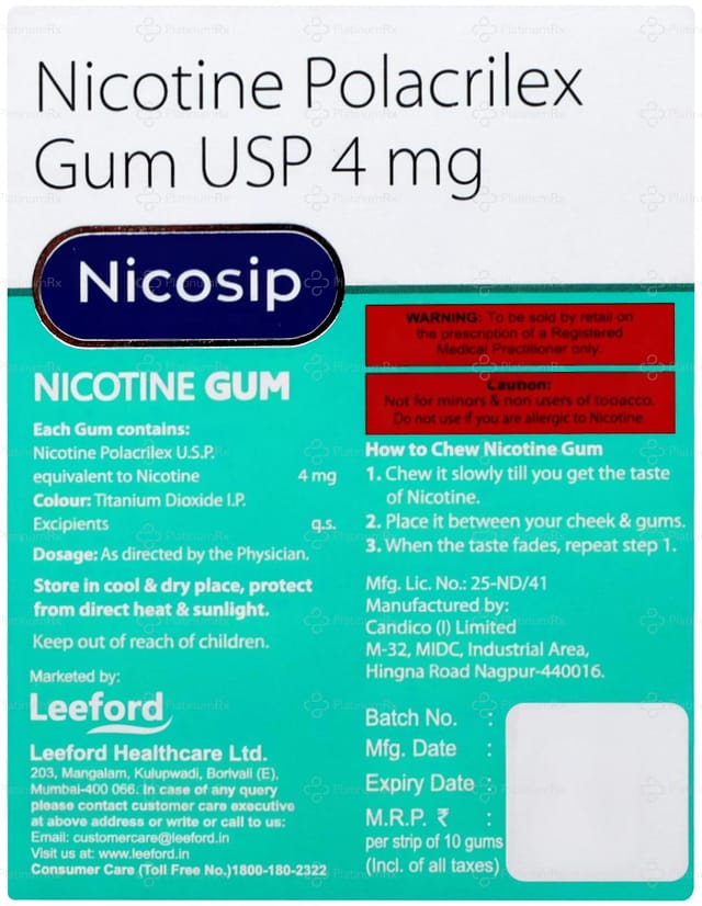 Nicosip 4mg Mint Flavour Sugar Free Chewing Gum 10s
