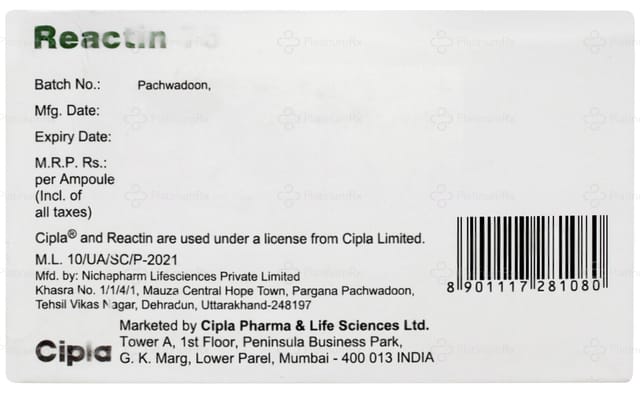 Reactin 75mg Injection 1ml
