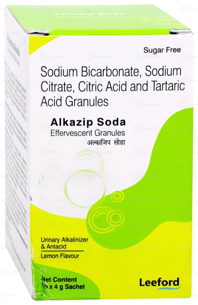 Alkazip Soda Effervescent Granules Lemon Flavour Sugar Free 4gm