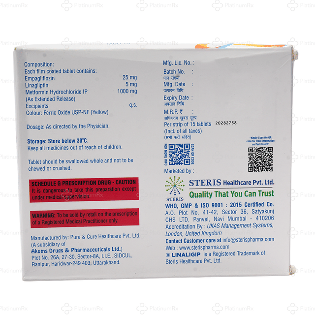 Linaliglip Empamet 25/5/1000 Tablet 15s