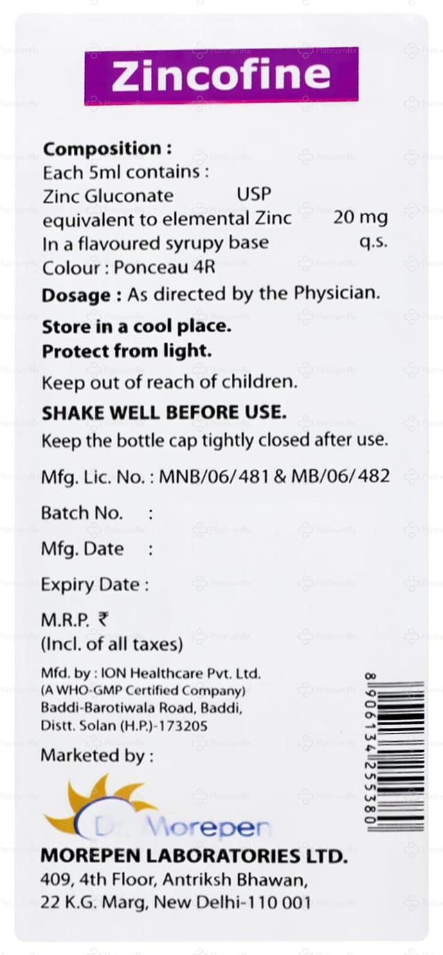 Zincofine 20mg Syrup 60ml