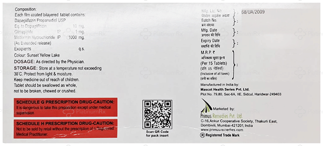 Glimiprime DM Forte 10/1/1000mg Tablet ER 15s