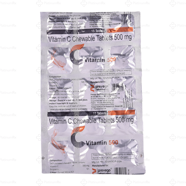 Vitamin C 500mg Orange Flavour Chewable Tablet 15s