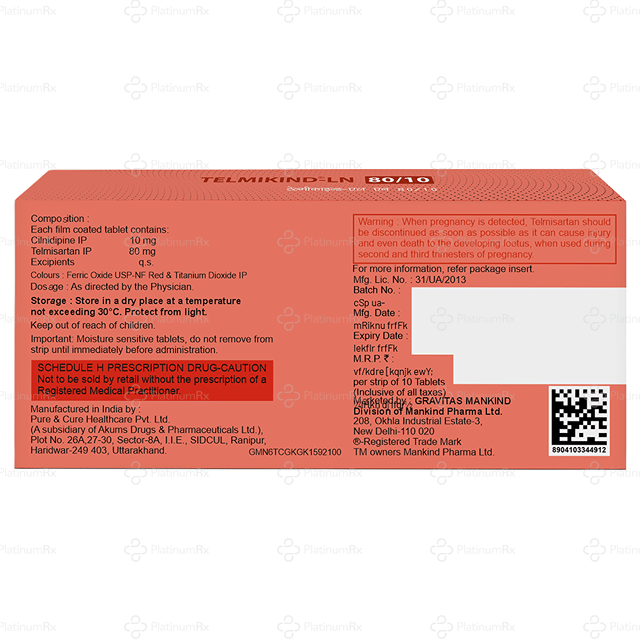 Telmikind LN 80/10 Tablet 10s