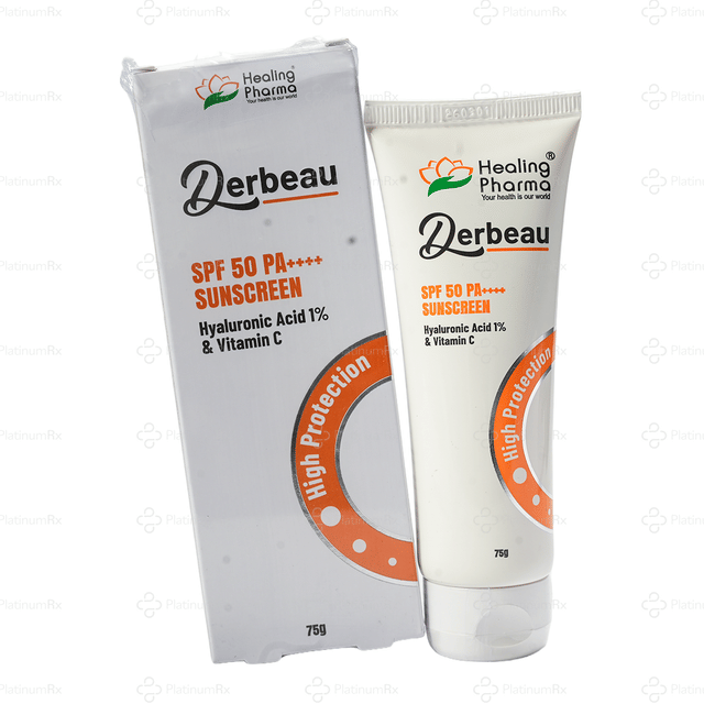 Derbeau SPF 50 PA++++ Sunscreen with Hyaluronic Acid 1% & Vitamin C 75gm