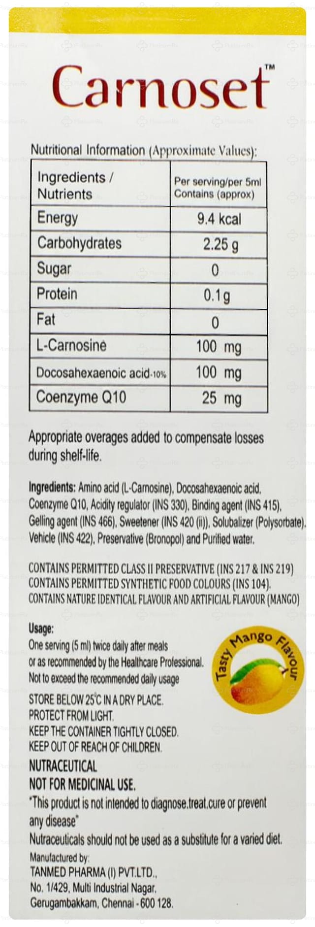 Carnoset 25mg Sugar Free Suspension 200ml