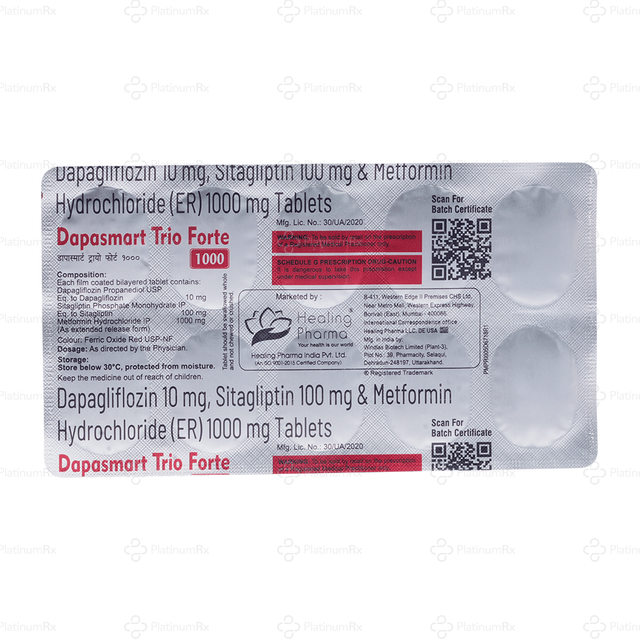 Dapasmart Trio Forte 10/1000/100mg Tablet ER 10s