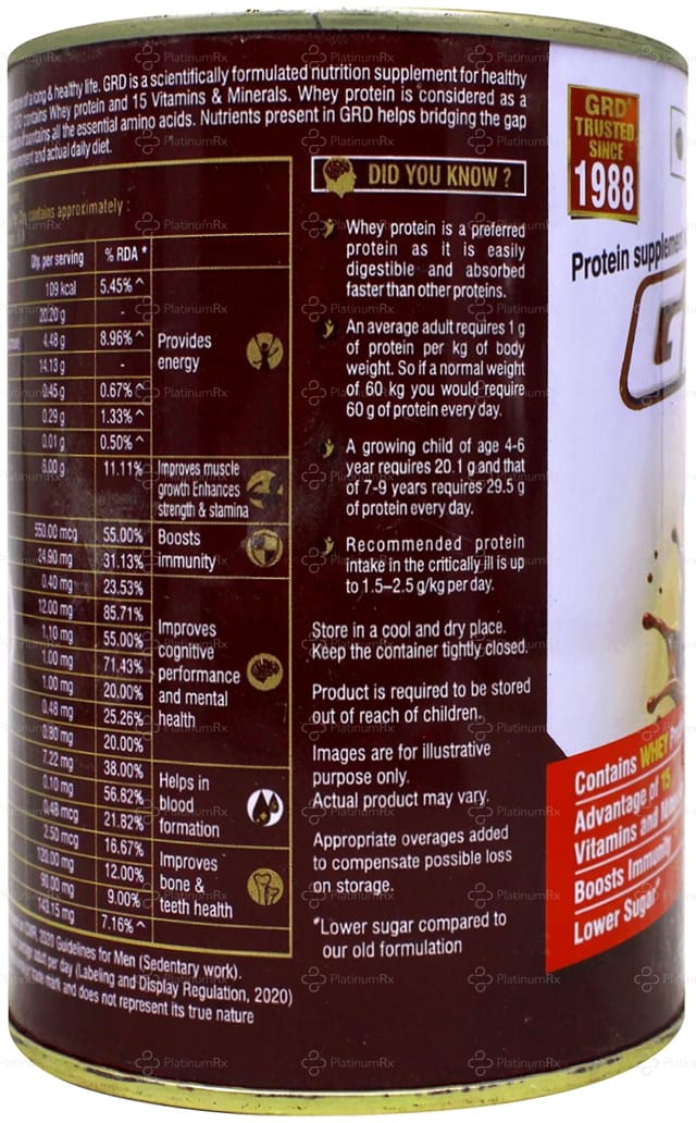 GRD Whey Protein Chocolate Flavour Powder Tin 200gm