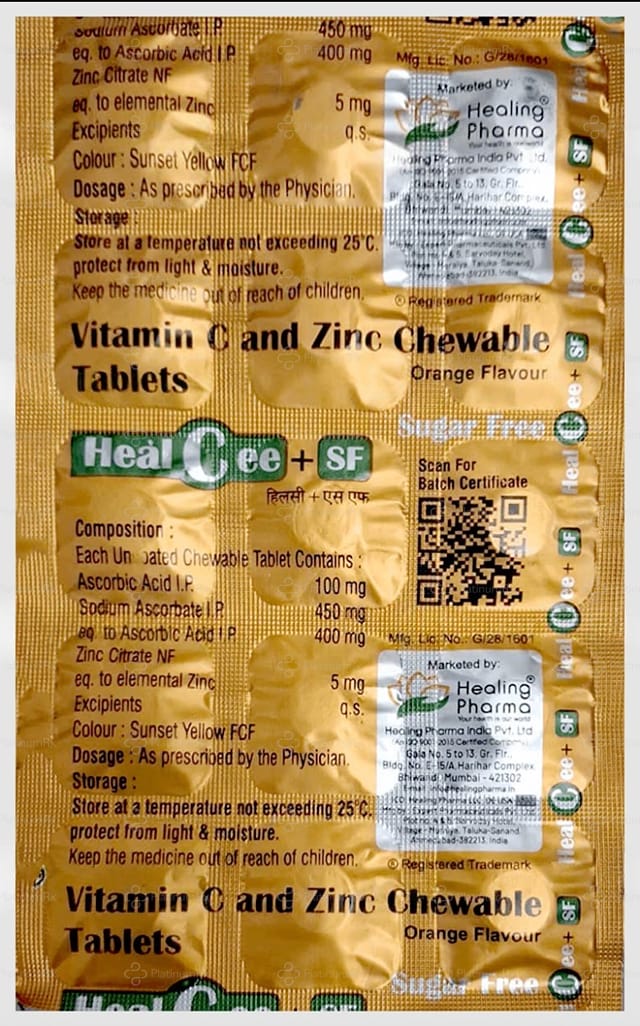 Healcee Plus SF Orange Flavour Chewable tablet 15s