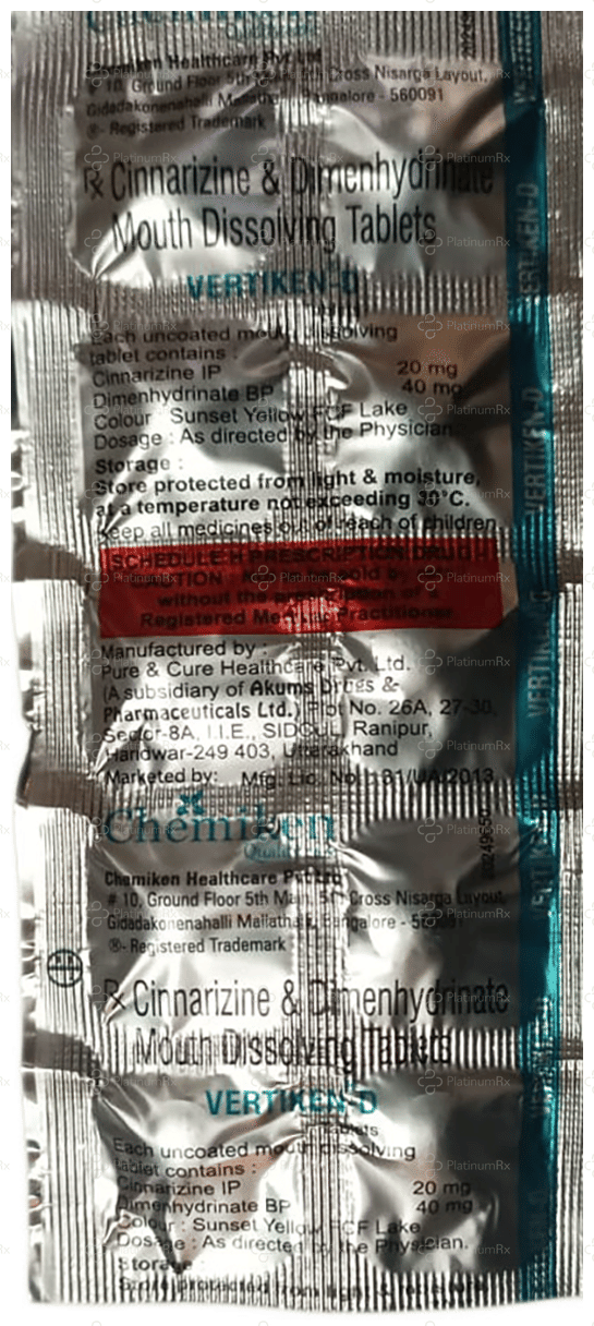 Vertiken D 20/40mg Tablet MD 10s