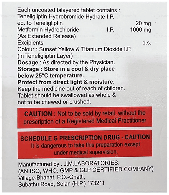Teneverge M 1000/20mg Tablet ER 10s