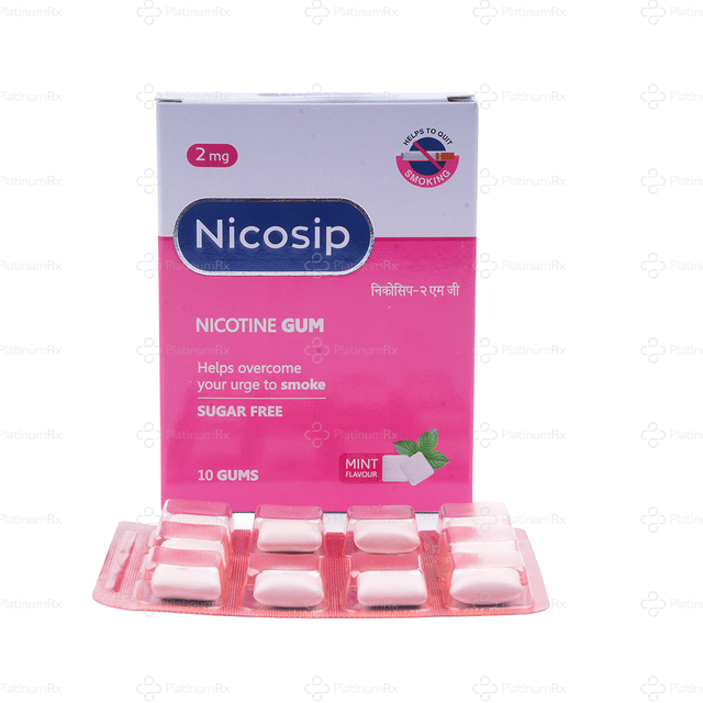 Nicosip 2mg Mint Flavour Sugar Free Chewing Gum 10s