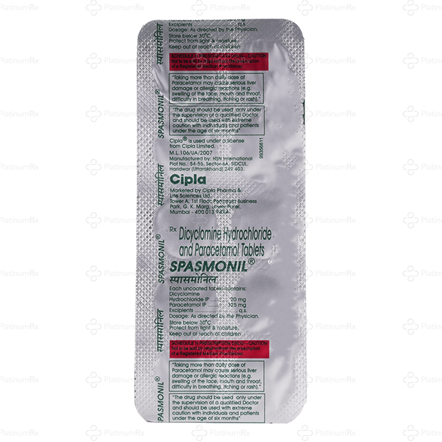 Spasmonil 20/325mg Tablet 10s
