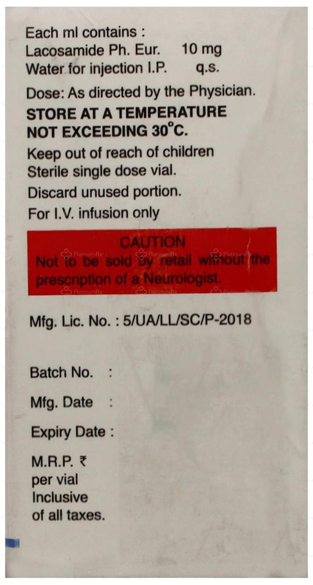 Lacosam 10mg Injection 20ml