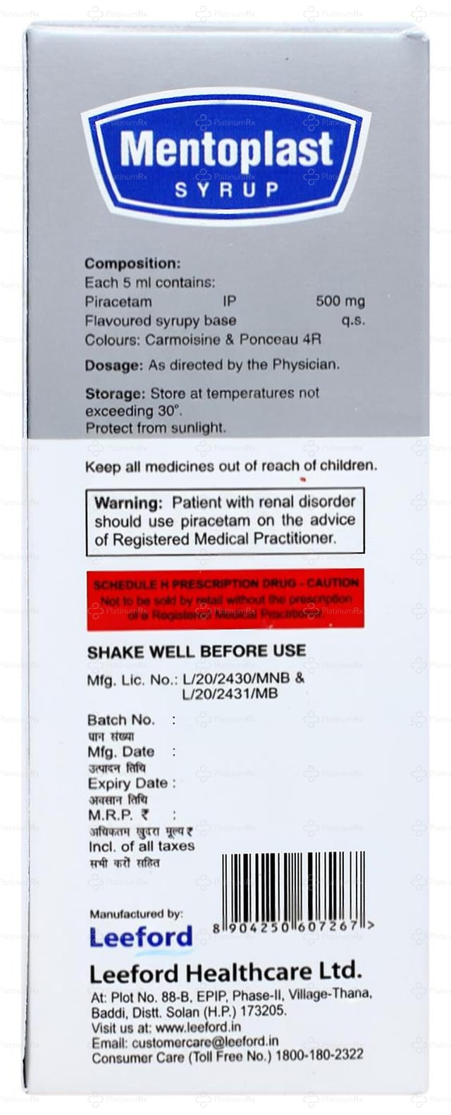 Mentoplast 500mg Syrup 100ml