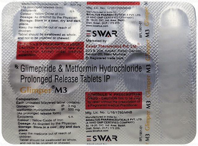 Glimper M 3/500mg Tablet PR 15s