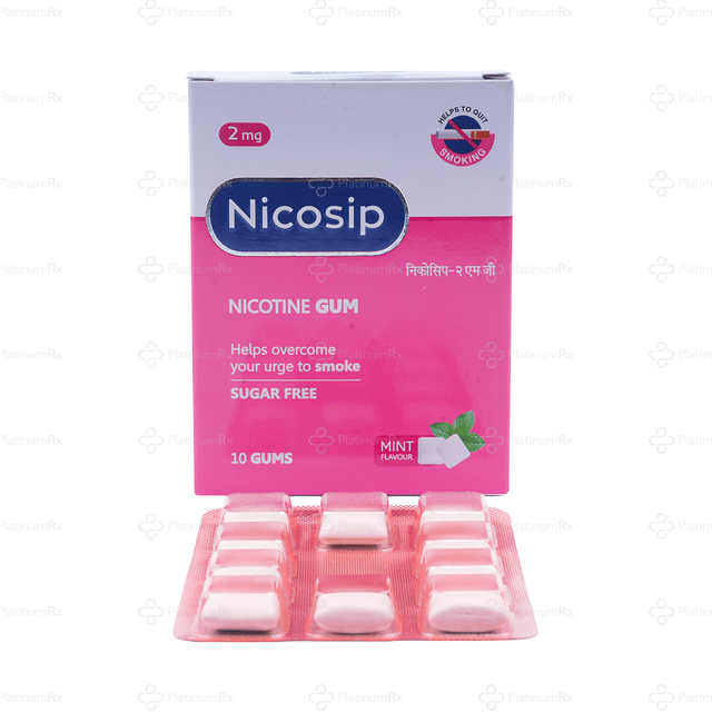 Nicosip 2mg Mint Flavour Sugar Free Chewing Gum 10s